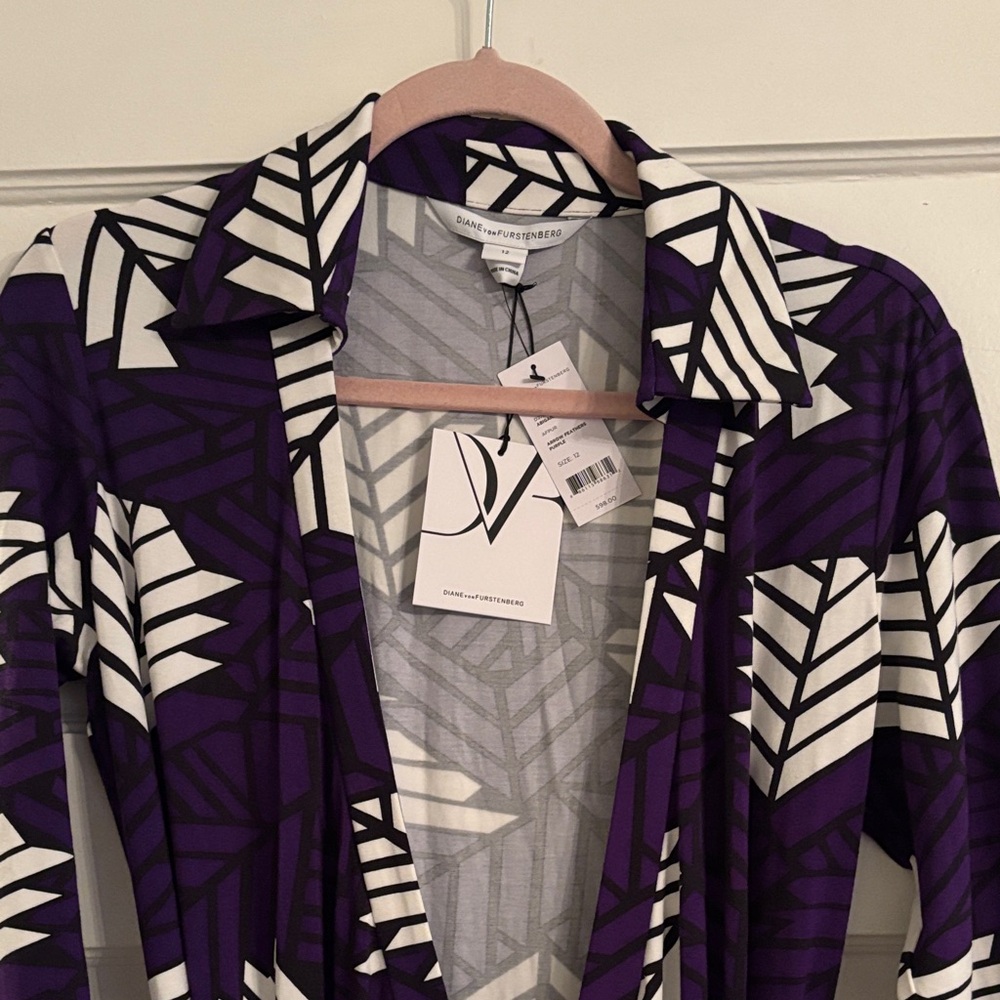 NWT Diane Von Furstenberg Purple and White full length wrap dress
